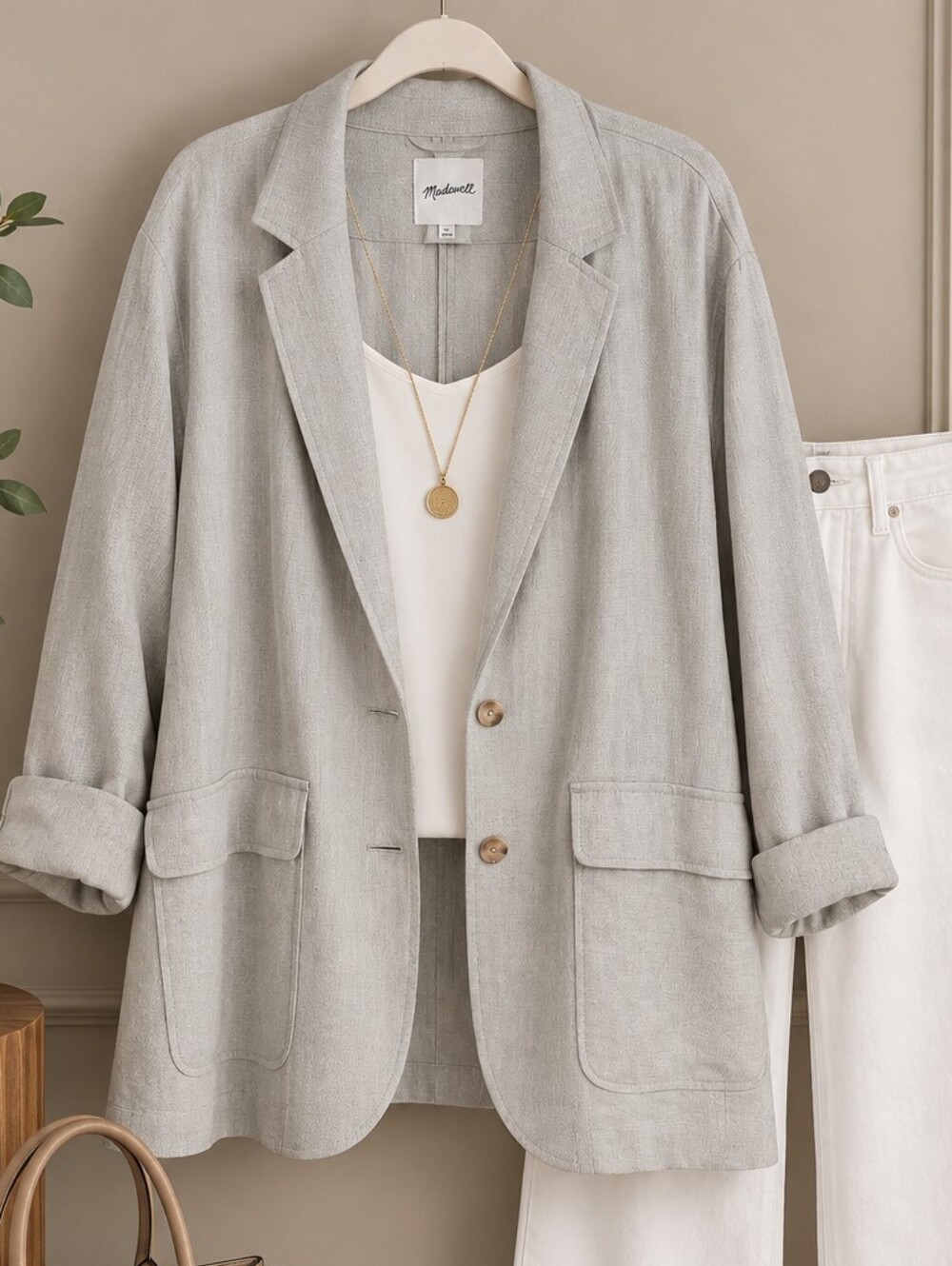 Madewell NWT 3X Linen Blend Oversized Blazer Neutral Gray Beige Plus Size